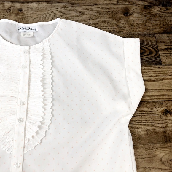 Vintage Size Large 13/14 Blouse Peach Polka Dot - Picture 4 of 6